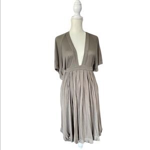 Spence dark taupe silky plunge neckline dress